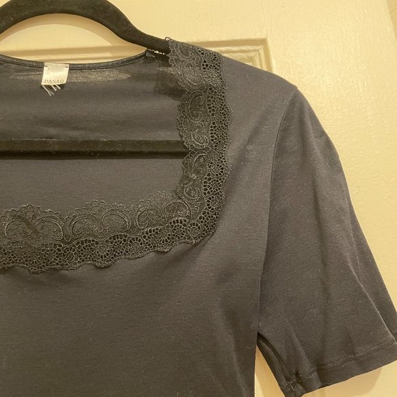 Vintage Rare Hanro Lace Delight Square-Neck Black T-Shirt Size S - Picture 5 of 7